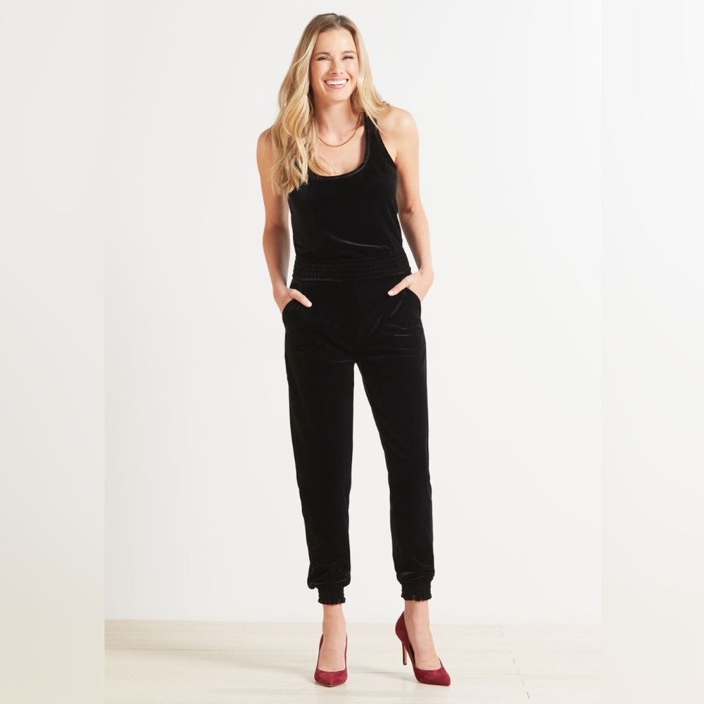 COMMANDO Black Velvet Elastic Waist Sleeveless Jumpsuit L NWT